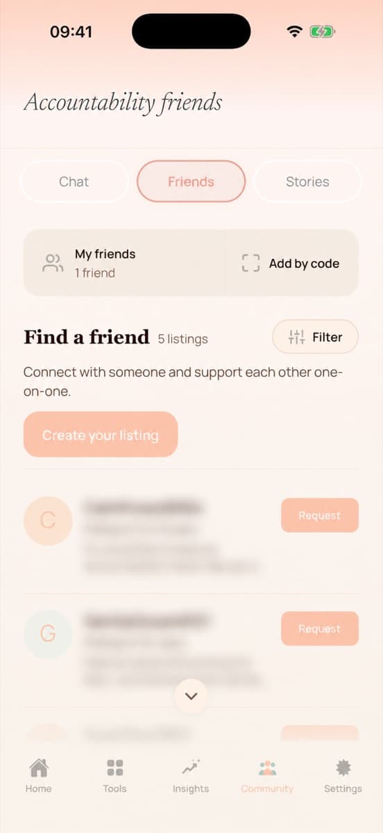 SkinAware screenshot: Accountability friends