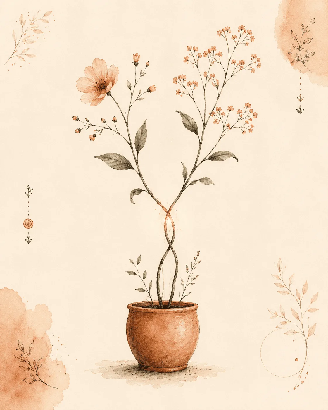 Two intertwined stems growing from a single pot, representing the large group of people who both pick their skin and pull their hair
