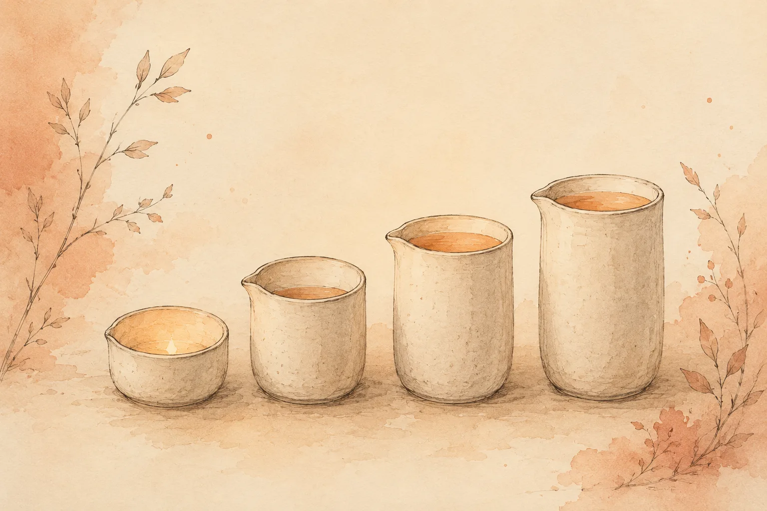 A rising row of small vessels, the first one empty and glowing and the later ones progressively fuller, illustrating the tiers of cost between free self-help and full-fee private therapy