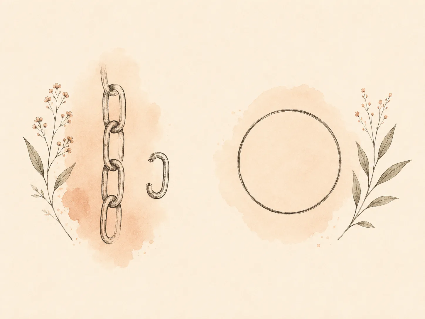 A chain of links with one link cleanly cut and set aside, beside a continuous unbroken circle, illustrating that a substance can be removed from a life while skin cannot