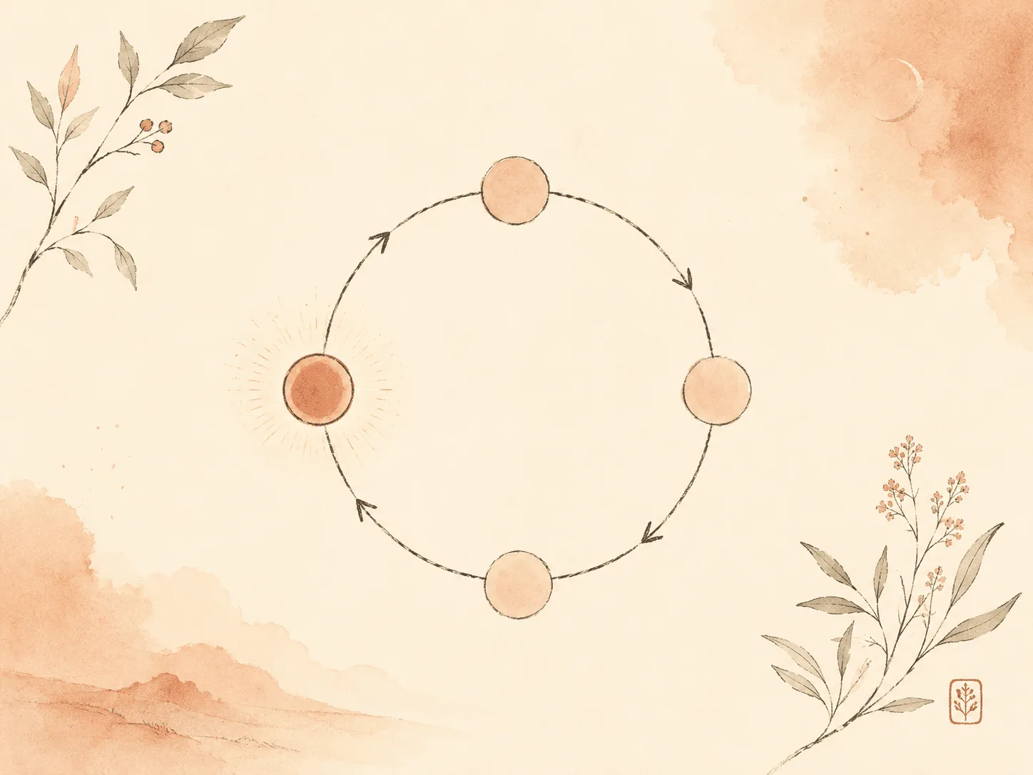 A soft circular diagram showing tension rising and then falling, illustrating the urge-to-relief loop that keeps chronic nail biting self-sustaining