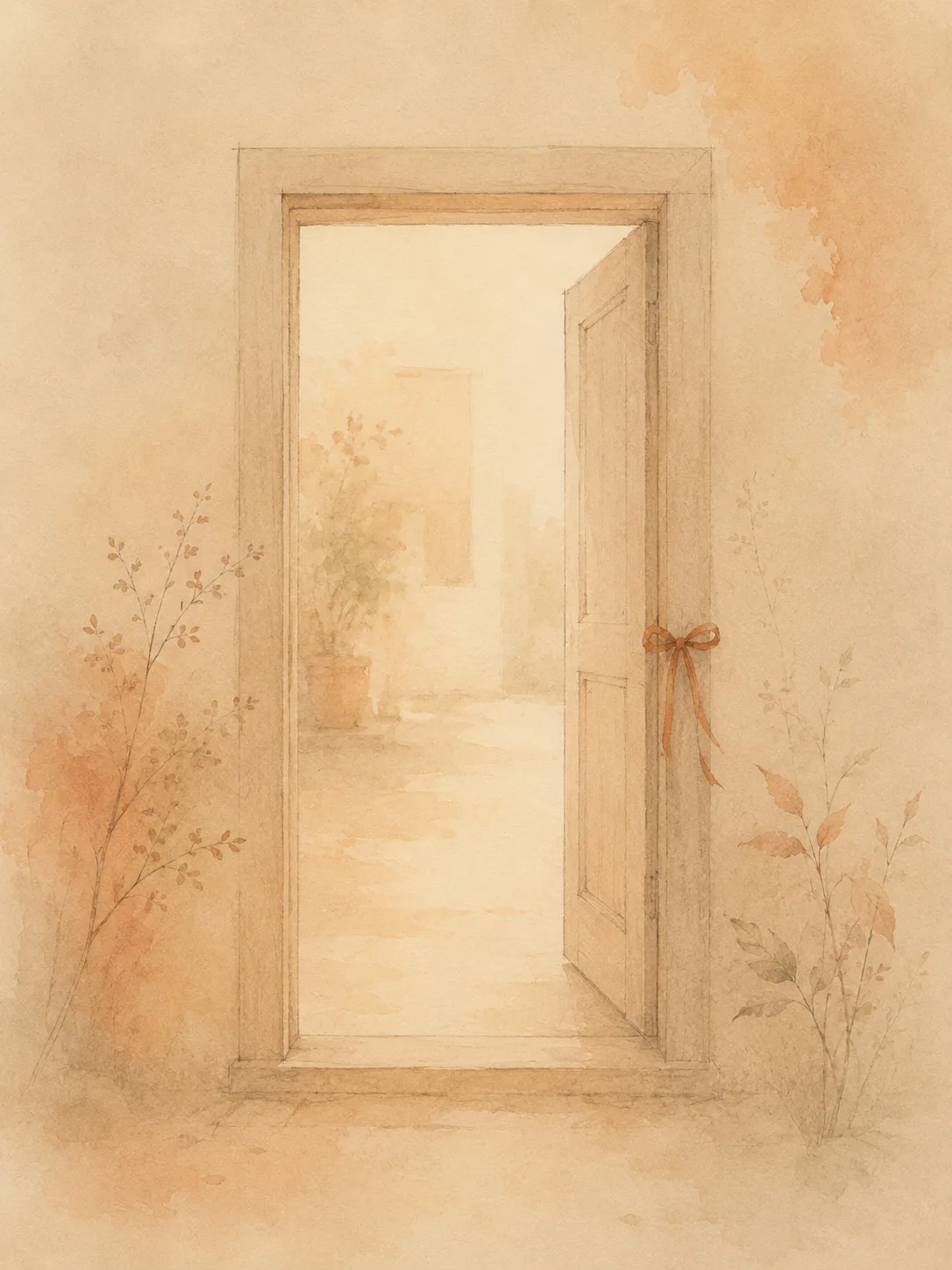 A doorway threshold marked with a single small object on the frame, the room beyond softened and out of focus, representing intervening at the entry to a picking episode rather than in the middle of it.