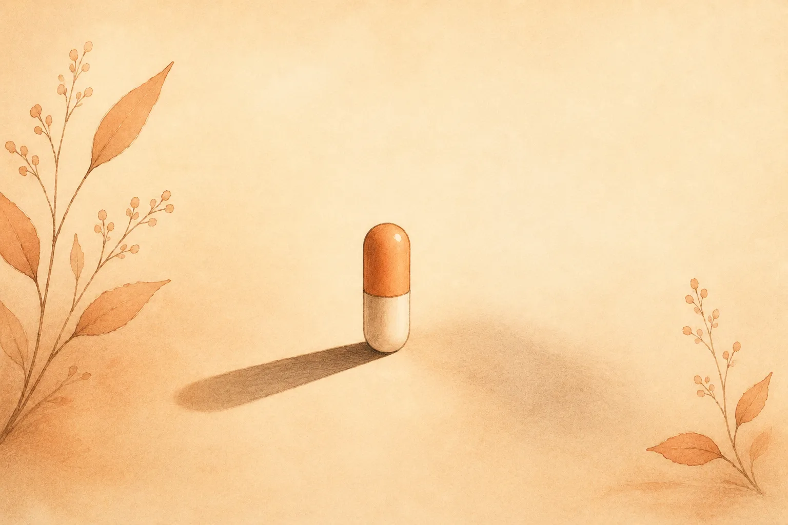 A single capsule casting two shadows on a surface, one crisp and well defined and one faint and blurred, representing a medication's strong effect on mood and weak effect on picking