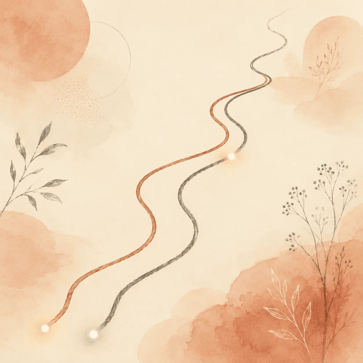 Two softly drawn paths running side by side and rejoining, one representing what a teenager can do about picking and one representing what a parent can change around them