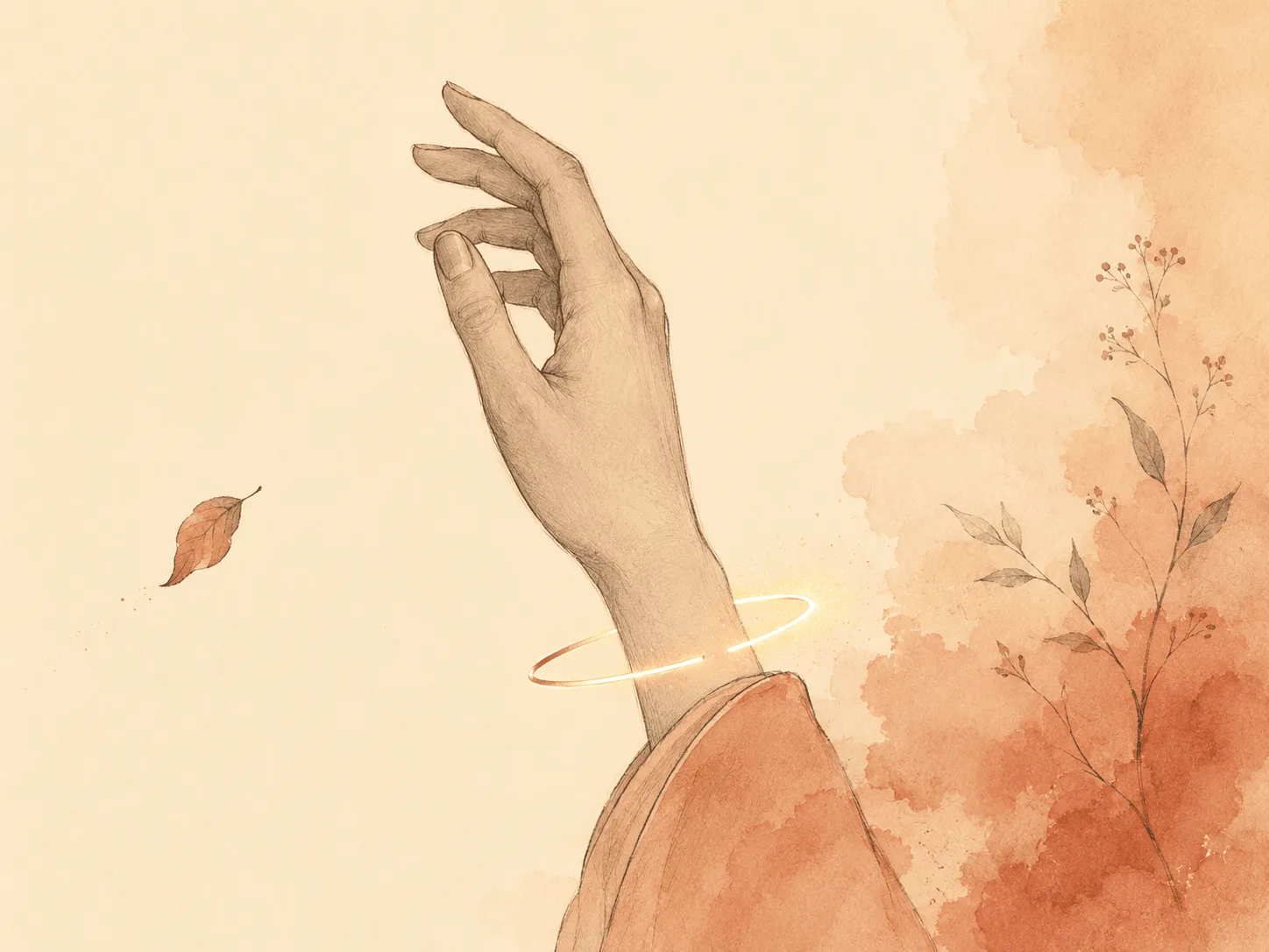 Illustration of a hand raised toward the head with a glowing ring closing just behind the wrist, arriving a moment too late, representing delayed motor inhibition