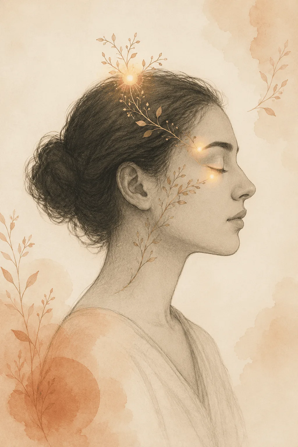 Illustration of the most common hair pulling sites on the body: scalp crown, eyebrows, and eyelashes